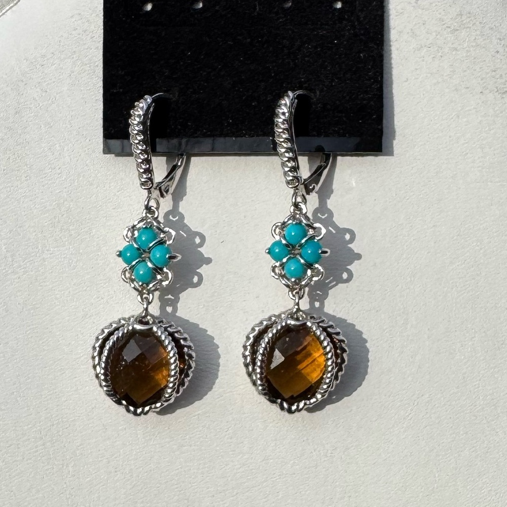 Atelier Caged Smoky Quartz & Turquoise Dangle Earrings in sterling silver.
